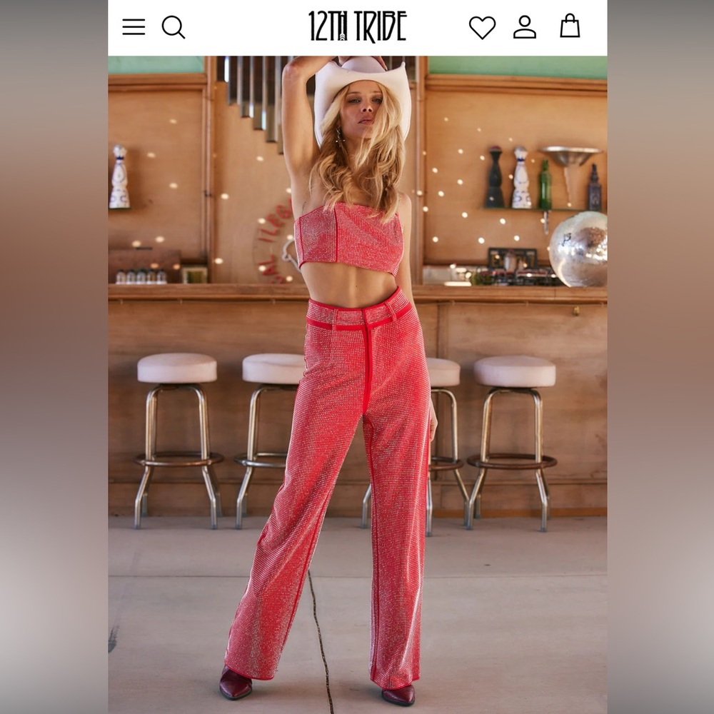12TH TRIBE ACE RED RHINESTONE TOP AND BOTTOM